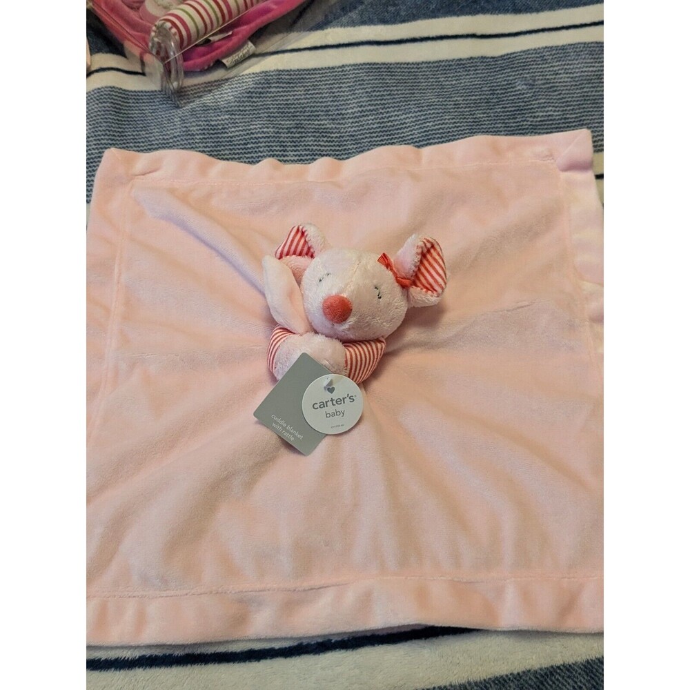 Carter’s Mouse Lovey Rattle Baby Security Blanket Pink And Satin 13” New!